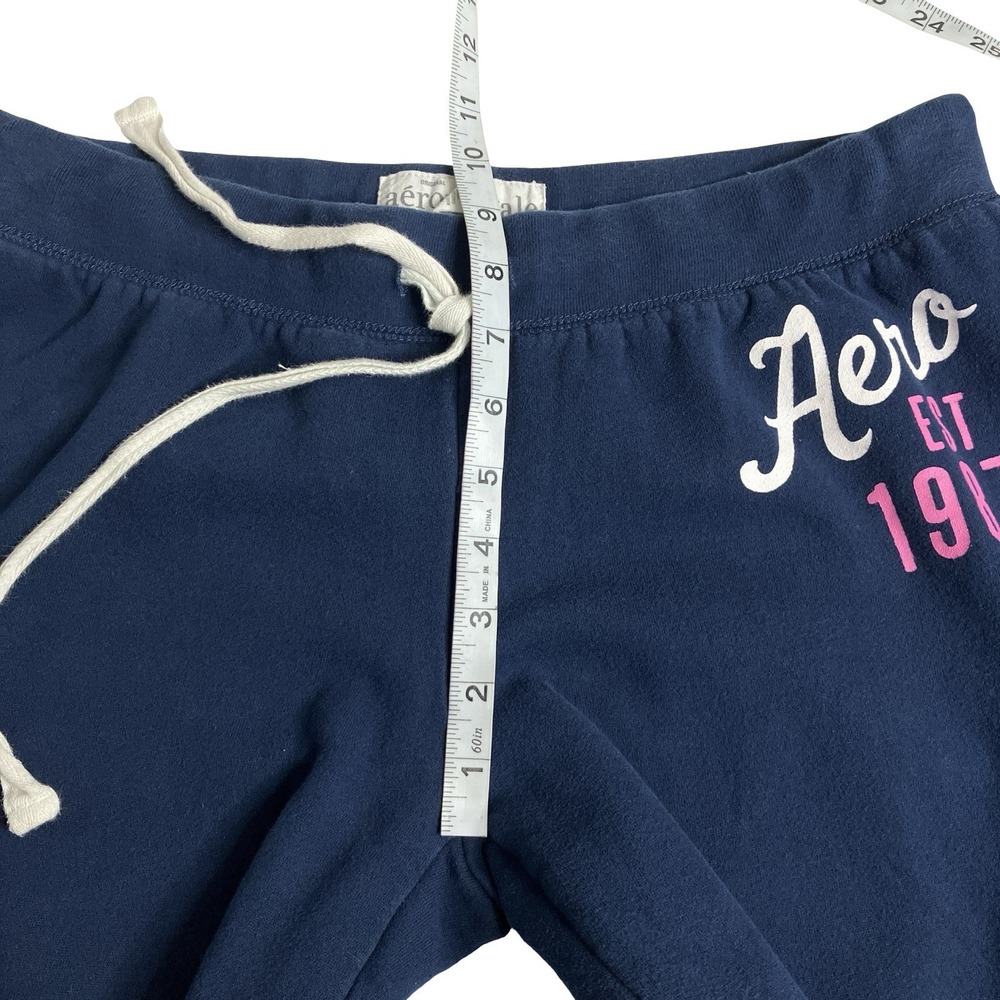Aeropostale Wide Leg Flare Sweatpants Womens L Blue Raw Hem Mid Rise Y2K Preppy - Picture 10 of 14